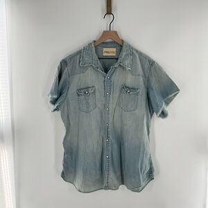 Magnolia Pearl Sanforized Denim Pearl Snap Distressed Top